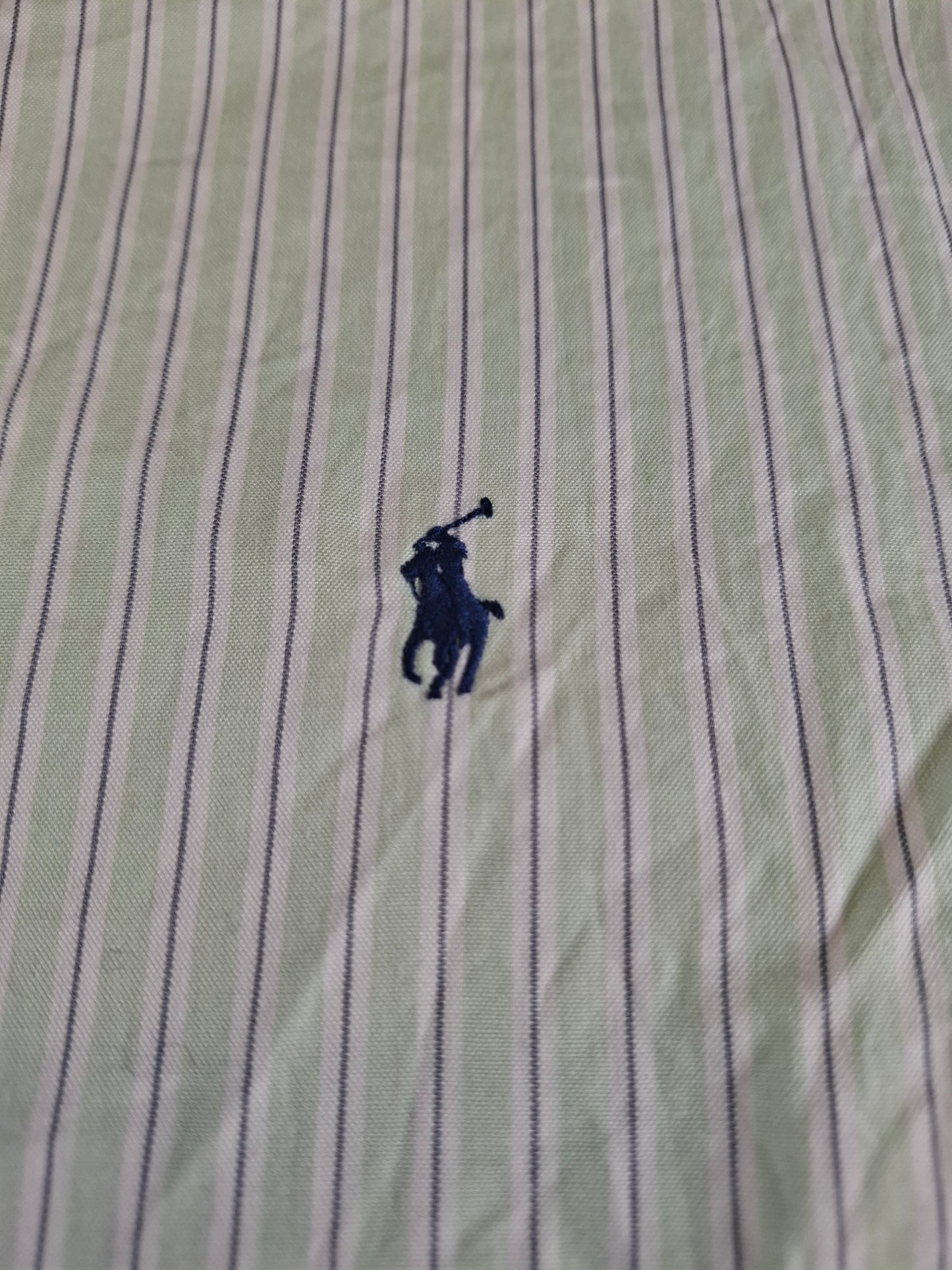 001084 Polo Ralph Lauren Button down shirt size 16.5 / 32-33 Green/ Grey/ White striped