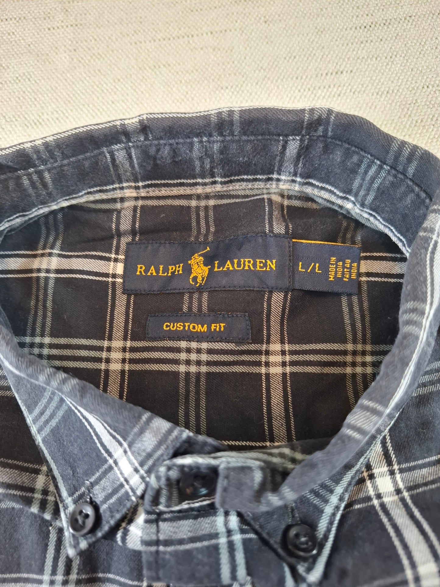 001071 Polo Ralph Lauren Button down shirt size L Black/ White checkered