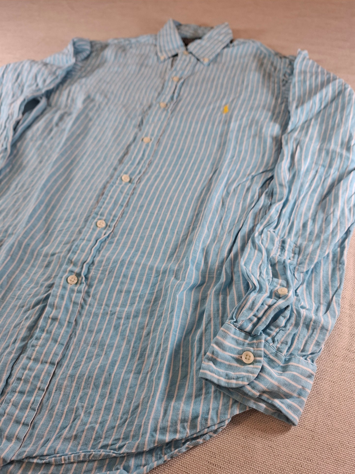 001083 Polo Ralph Lauren Button down shirt size S Turquoise striped
