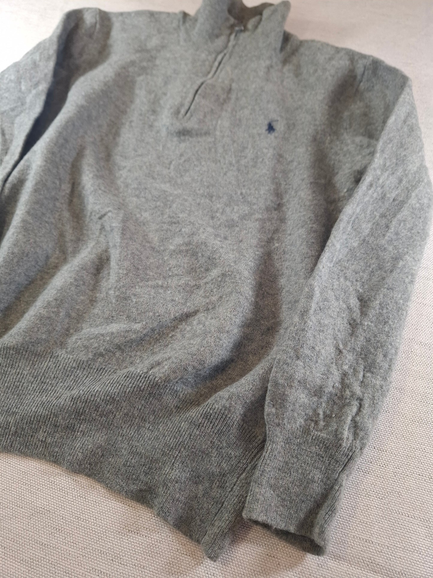000496 Polo Ralph Lauren 1/4 zip sweater size S Grey Merino