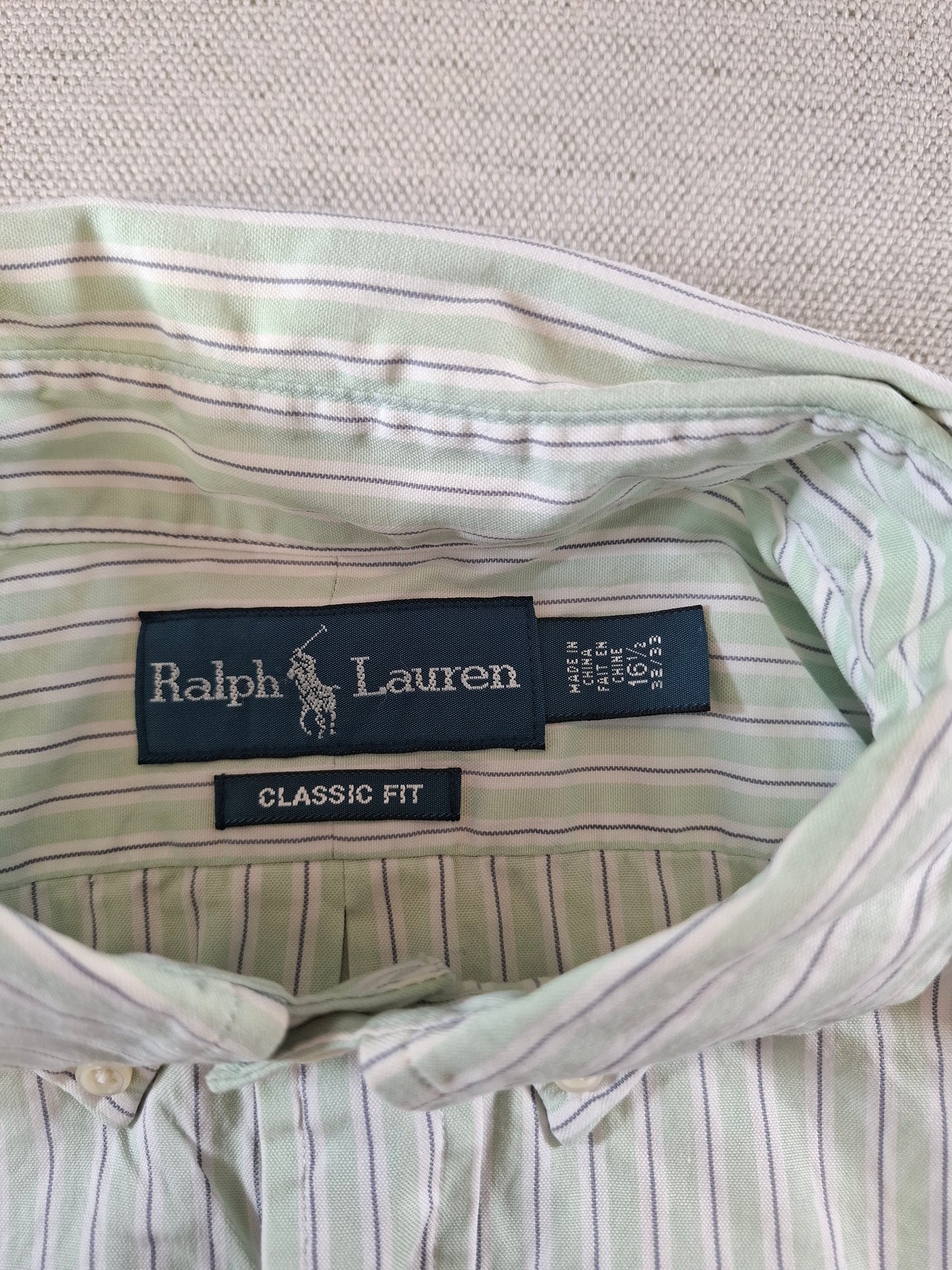 001084 Polo Ralph Lauren Button down shirt size 16.5 / 32-33 Green/ Grey/ White striped