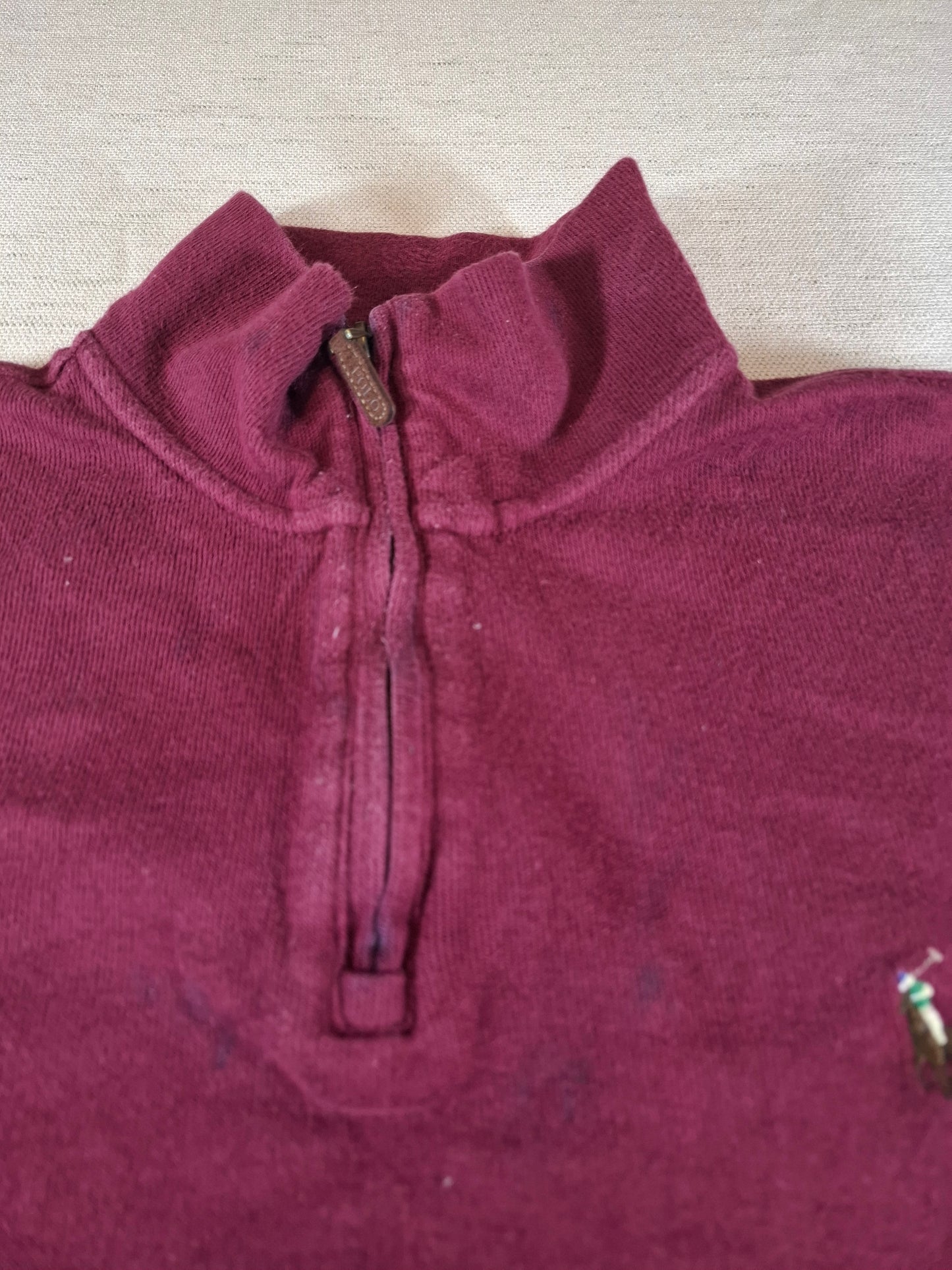 000495 Polo Ralph Lauren 1/4 zip sweater size L Burgundy