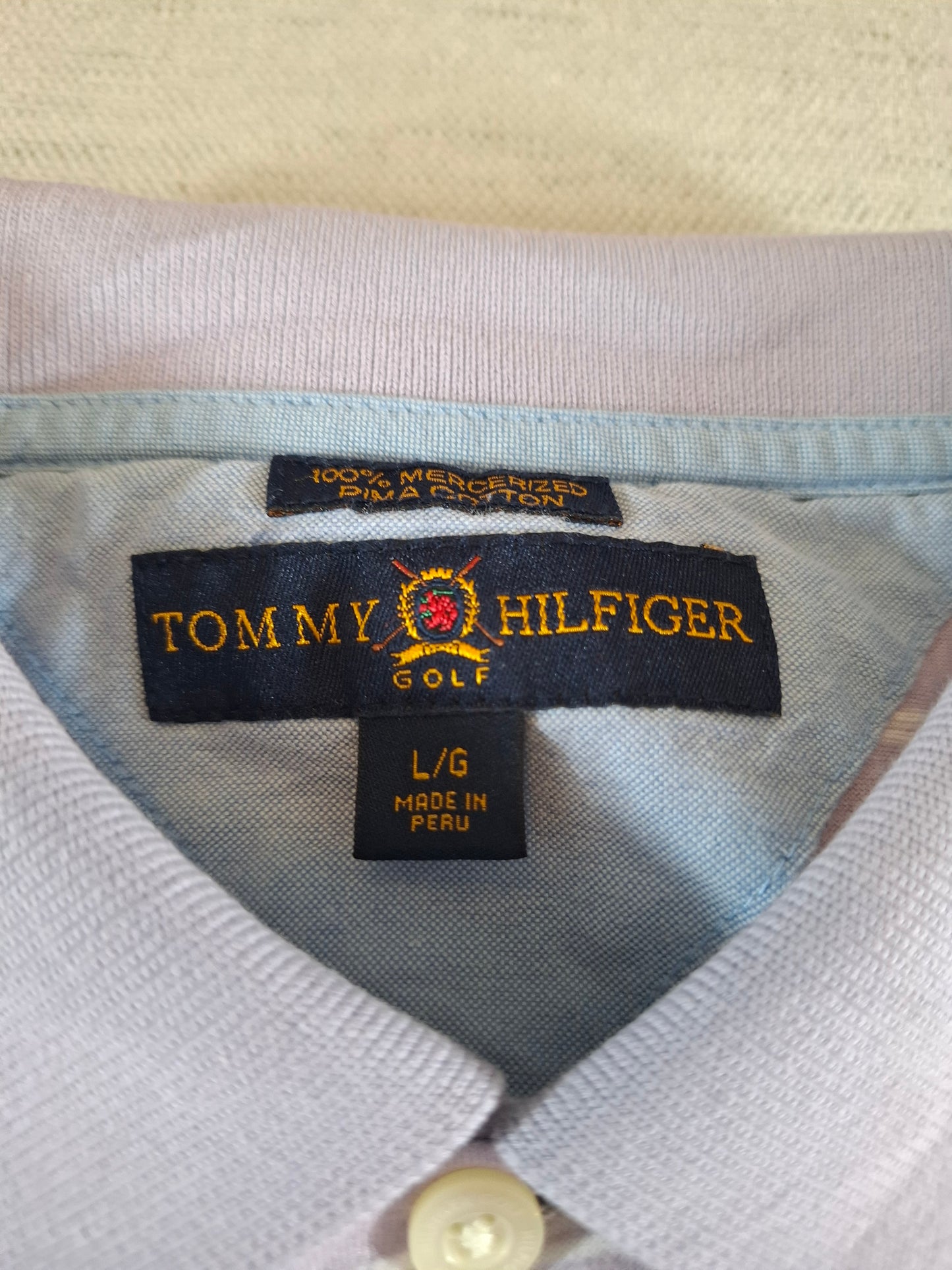 001113 Tommy Hilfiger Polo size L Lila/ White striped