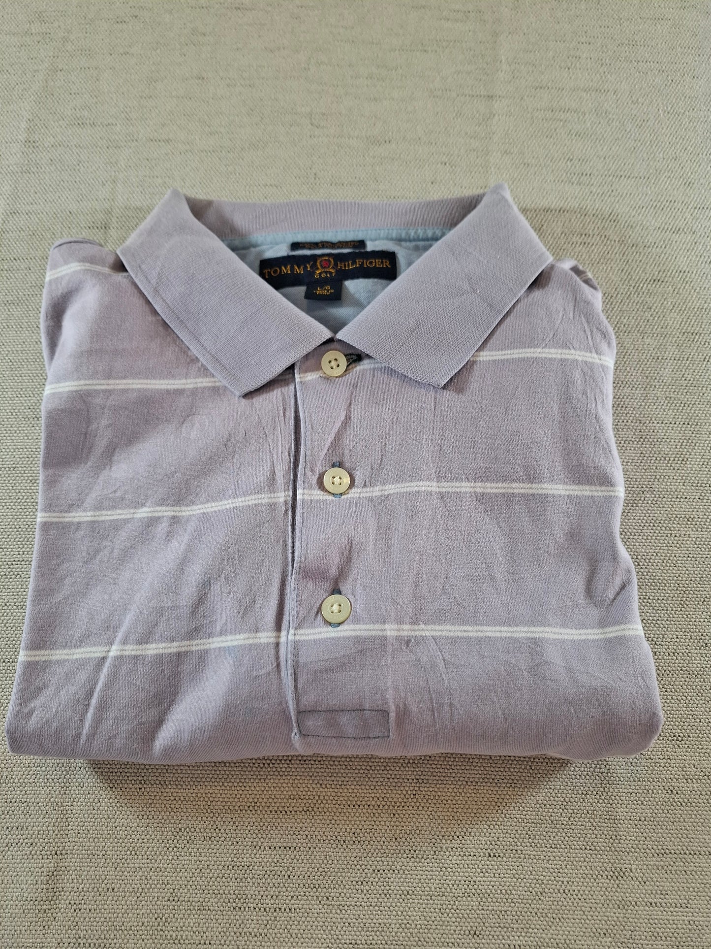 001113 Tommy Hilfiger Polo size L Lila/ White striped