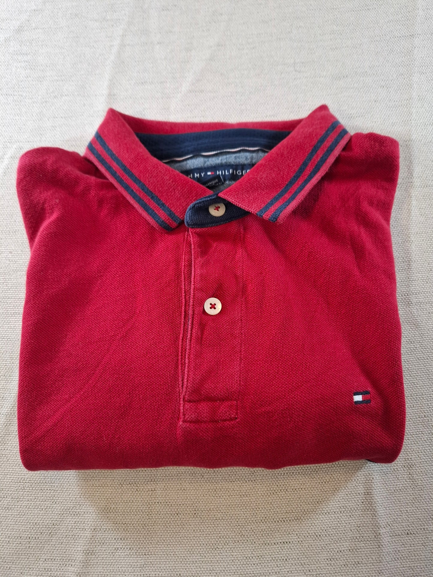 001064 Tommy Hilfiger Polo size L Red/ White/ Blue