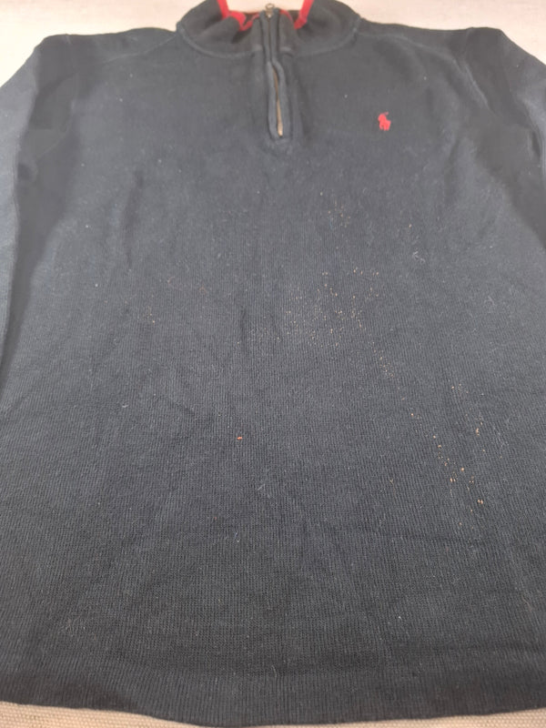 000487 – Polo Ralph Lauren Quarter-Zip Sweater – Black with red trim, Size L