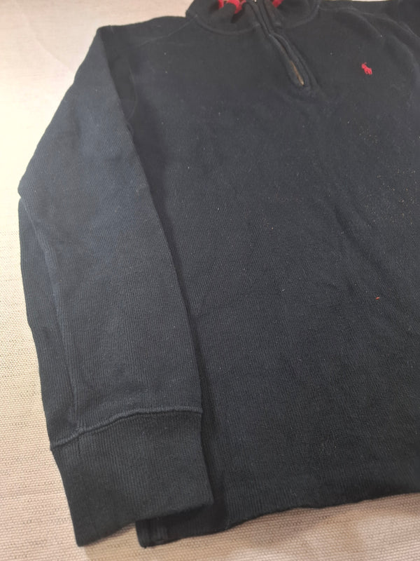 000487 – Polo Ralph Lauren Quarter-Zip Sweater – Black with red trim, Size L
