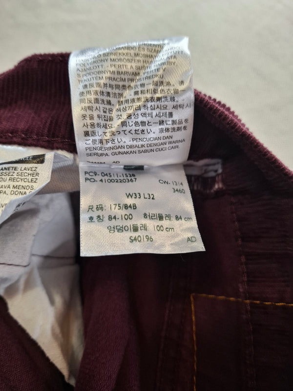 001160 – Levi's Corduroy Pants – Burgundy, Size 33/32