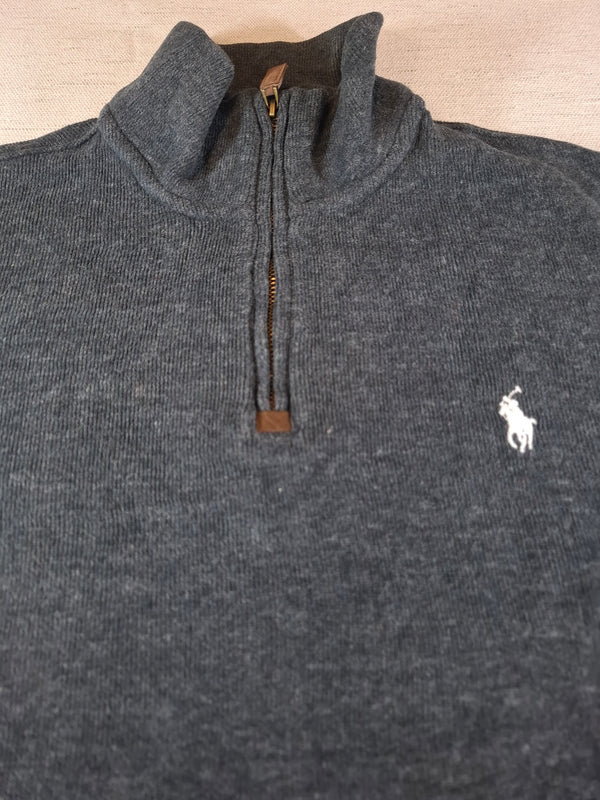 000502 – Polo Ralph Lauren Quarter-Zip Sweater – Charcoal, Size M