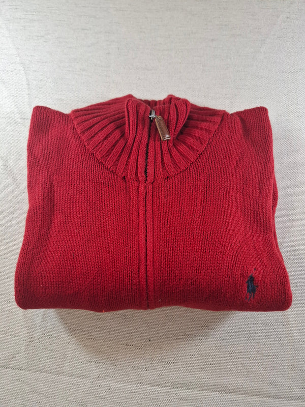 000488 – Polo Ralph Lauren Full Zip Sweater – Red, Size L