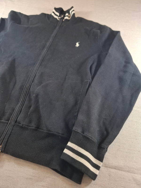 000227 – Polo Ralph Lauren Full Zip Sweater – Black with black/white collar, Size L