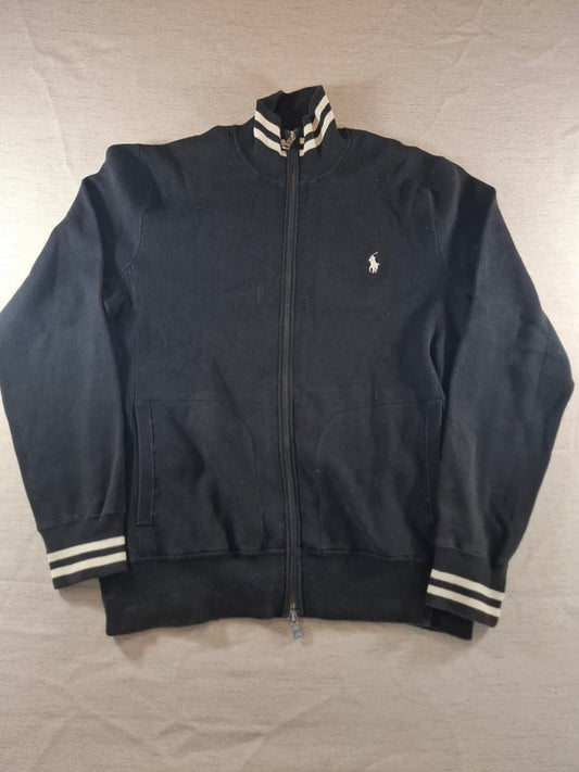 000227 – Polo Ralph Lauren Full Zip Sweater – Black with black/white collar, Size L