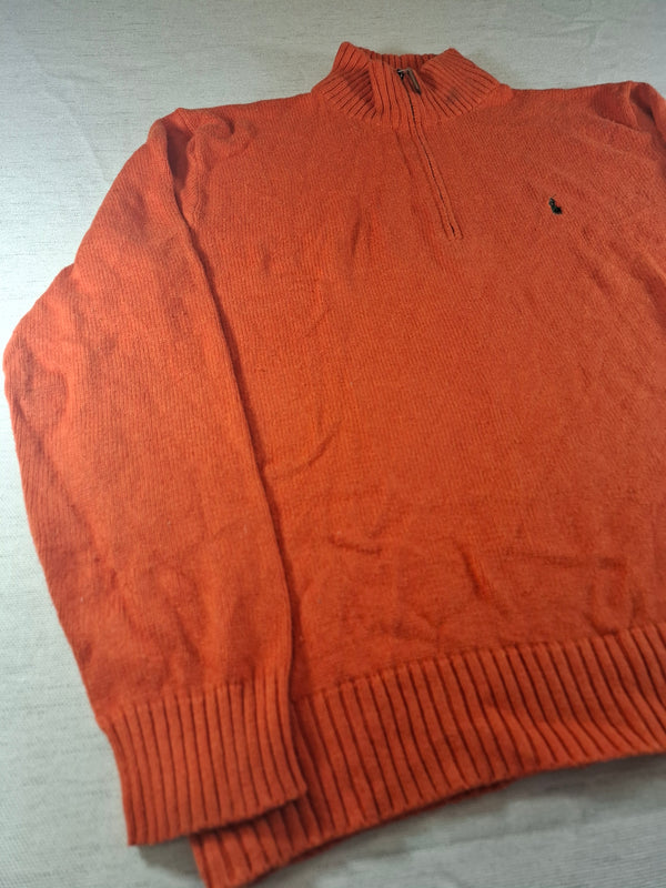 000484 – Polo Ralph Lauren Quarter-Zip Sweater – Orange, Size L