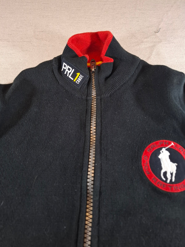 000226 – Polo Ralph Lauren Full Zip Sweater – Black/ Red, Size L