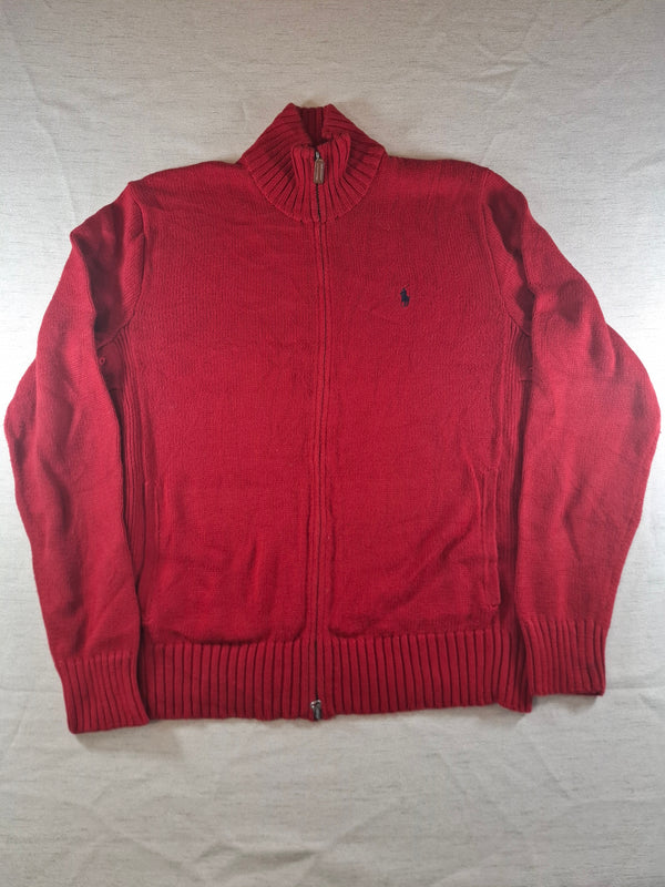 000488 – Polo Ralph Lauren Full Zip Sweater – Red, Size L