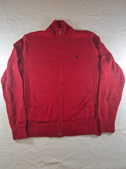 000488 – Polo Ralph Lauren Full Zip Sweater – Red, Size L