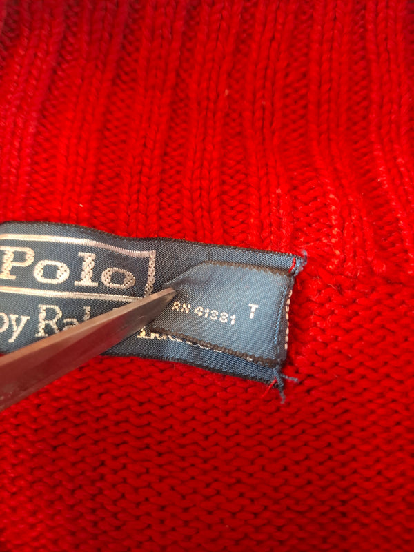 000488 – Polo Ralph Lauren Full Zip Sweater – Red, Size L