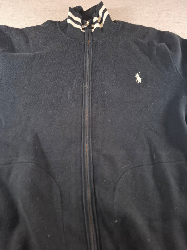 000227 – Polo Ralph Lauren Full Zip Sweater – Black with black/white collar, Size L