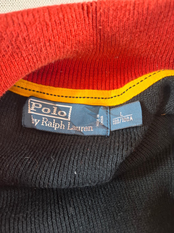 000226 – Polo Ralph Lauren Full Zip Sweater – Black/ Red, Size L