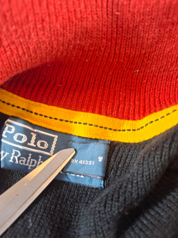 000226 – Polo Ralph Lauren Full Zip Sweater – Black/ Red, Size L