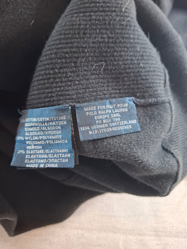 000227 – Polo Ralph Lauren Full Zip Sweater – Black with black/white collar, Size L
