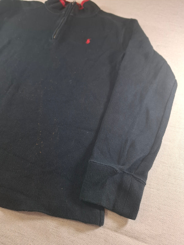 000487 – Polo Ralph Lauren Quarter-Zip Sweater – Black with red trim, Size L