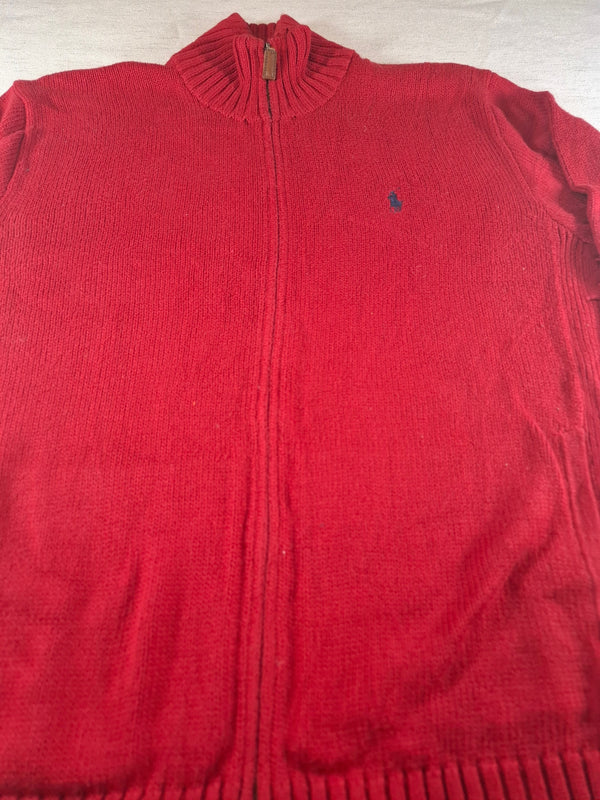 000488 – Polo Ralph Lauren Full Zip Sweater – Red, Size L