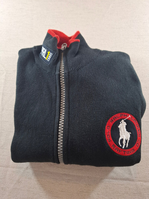 000226 – Polo Ralph Lauren Full Zip Sweater – Black/ Red, Size L