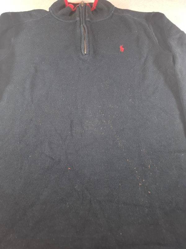 000487 – Polo Ralph Lauren Quarter-Zip Sweater – Black with red trim, Size L