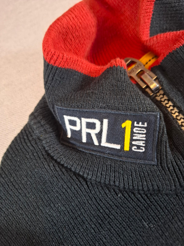 000226 – Polo Ralph Lauren Full Zip Sweater – Black/ Red, Size L