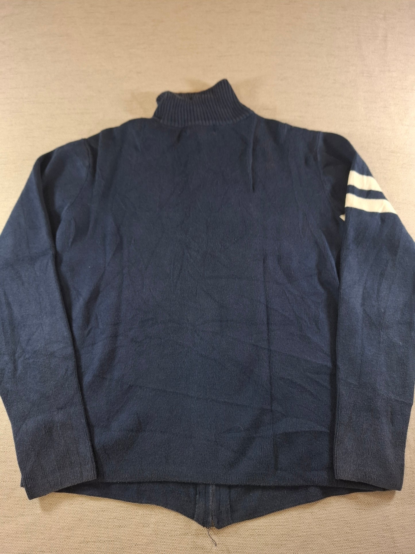 000938 Polo Ralph Lauren Full zip sweater size L Navy Blue/ White