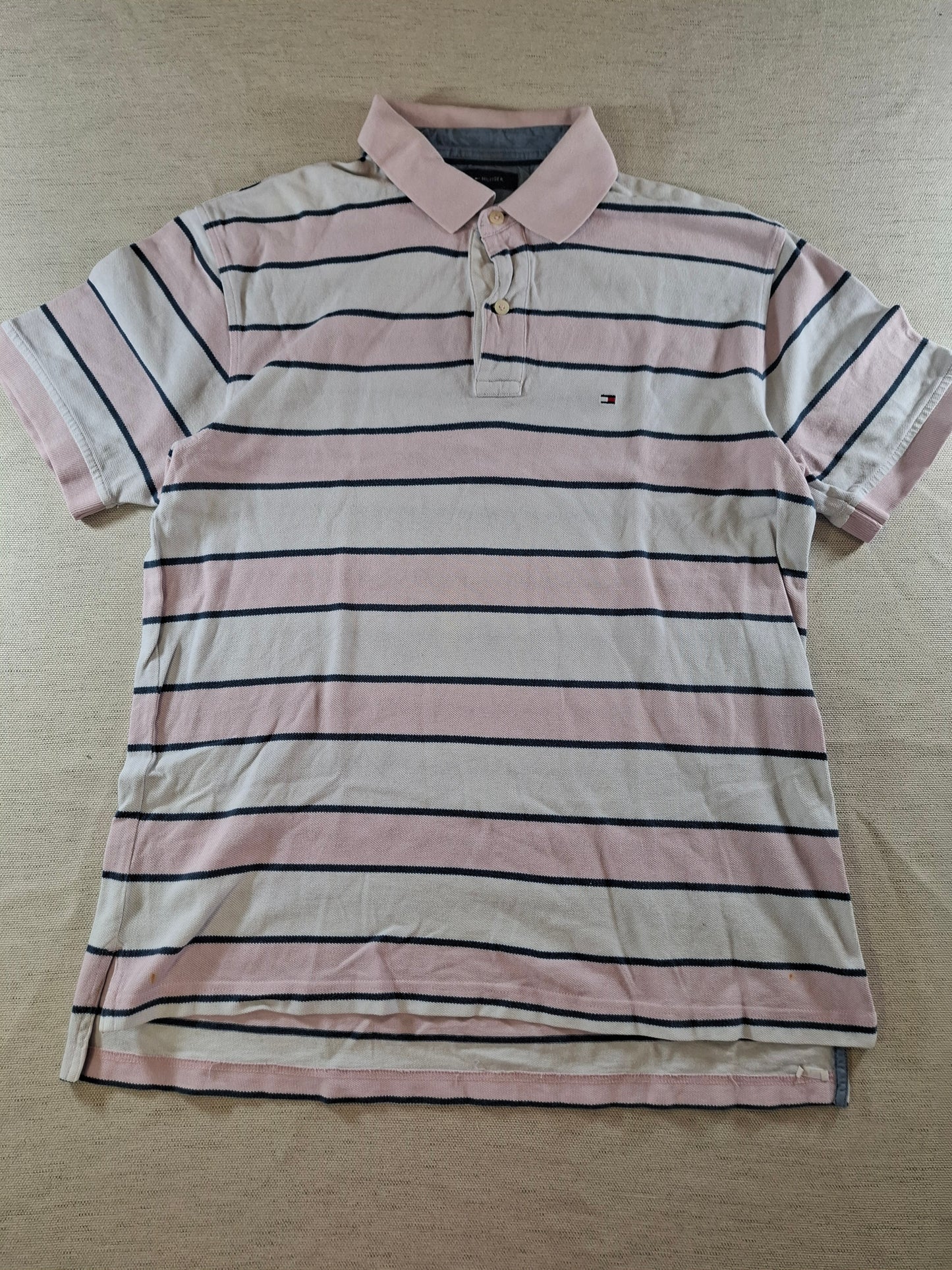 001112 Tommy Hilfiger Polo size L Red/ White/ Blue striped
