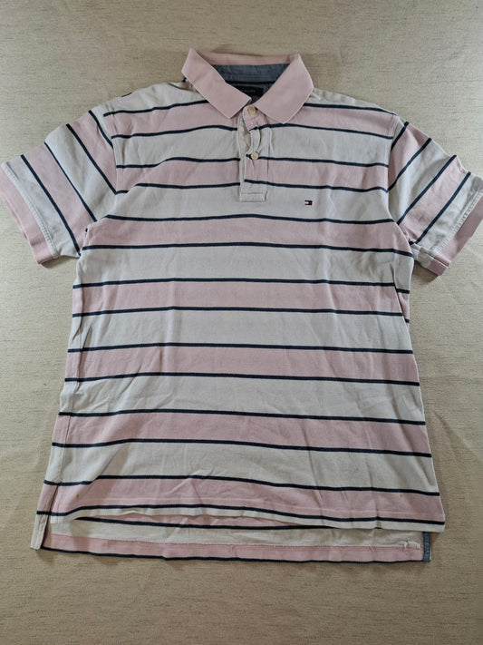 001112 Tommy Hilfiger Polo size L Red/ White/ Blue striped