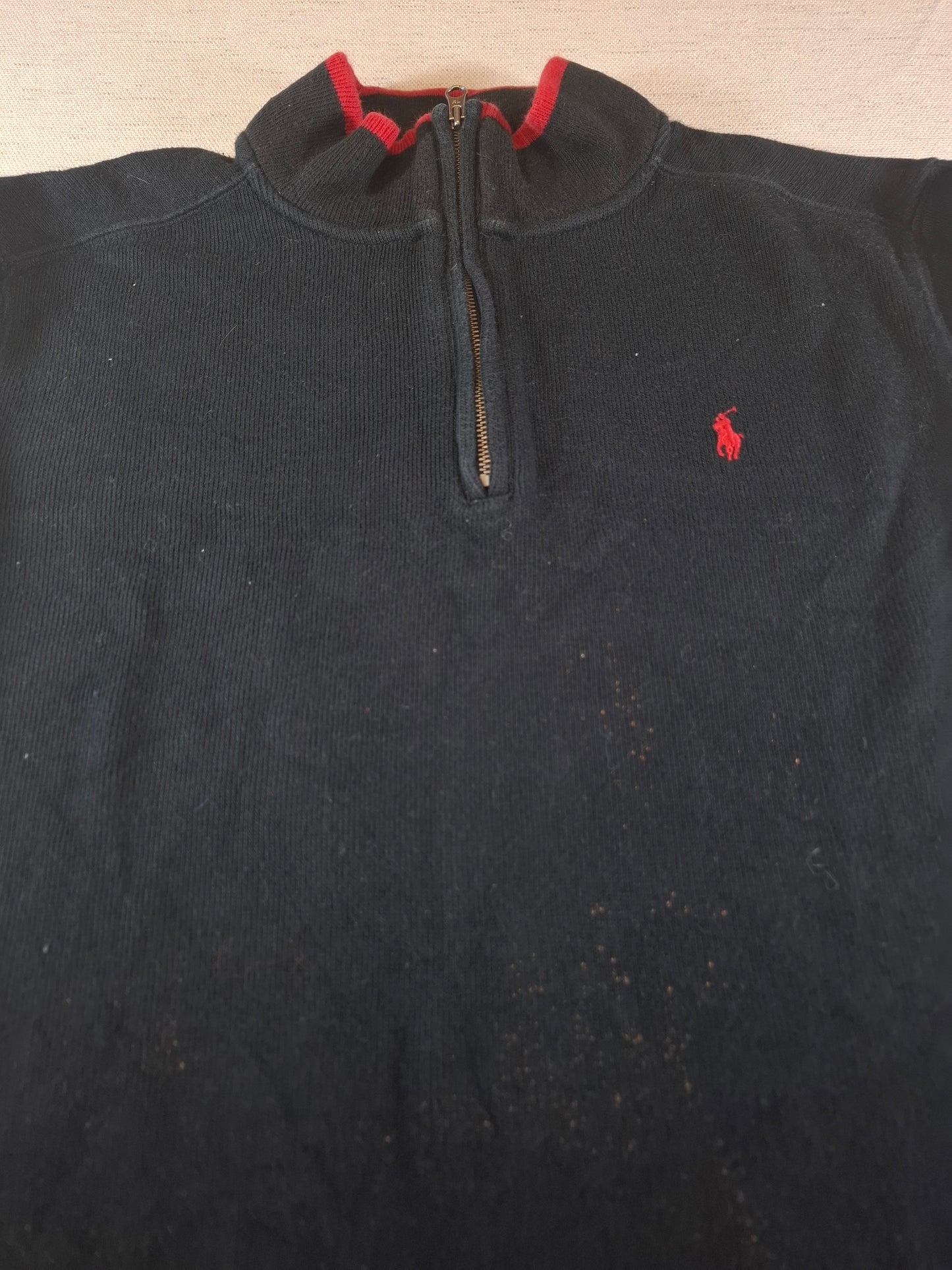000487 Polo Ralph Lauren 1/4 zip sweater size L Black (with red edge)