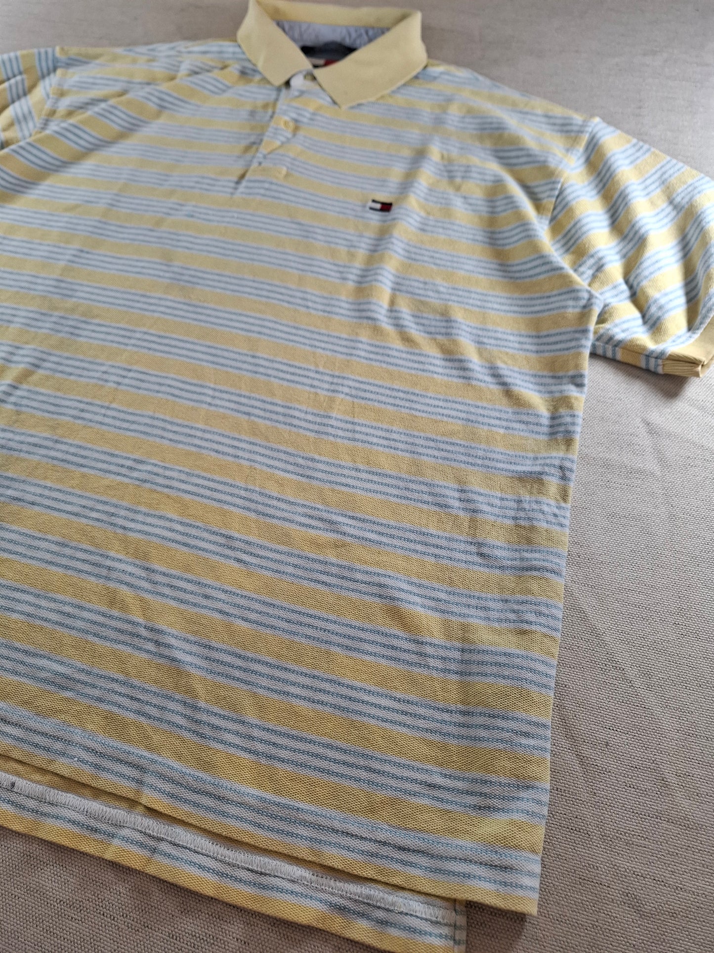 001114 Tommy Hilfiger Polo size XXL Yellow/ White/ light blue striped