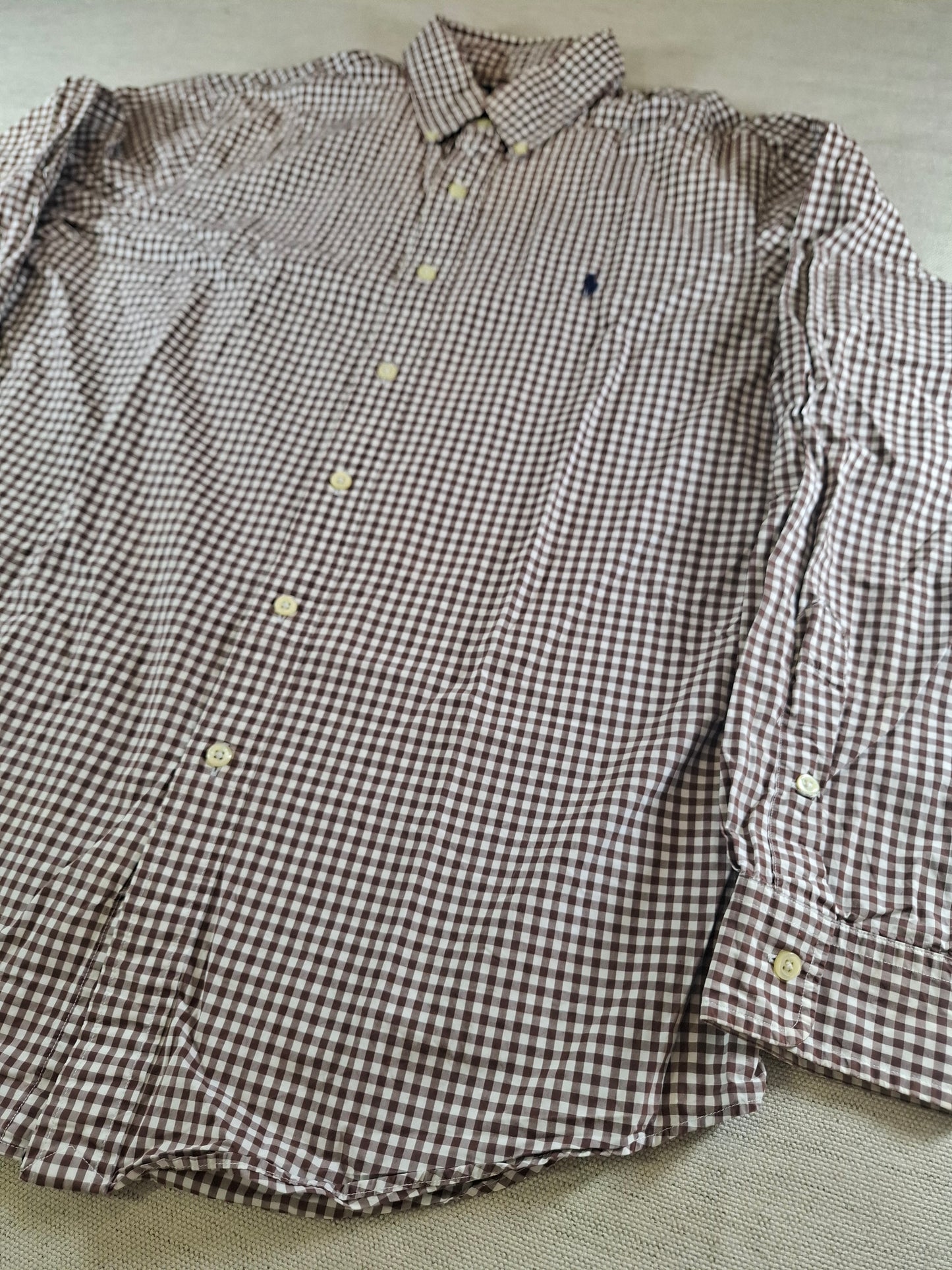 001085 Polo Ralph Lauren Button down shirt size L Brown/ White checkered