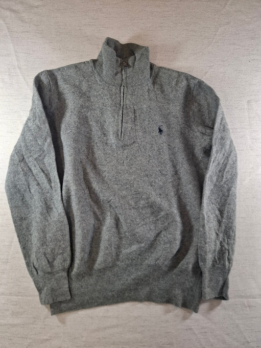 000496 Polo Ralph Lauren 1/4 zip sweater size S Grey Merino