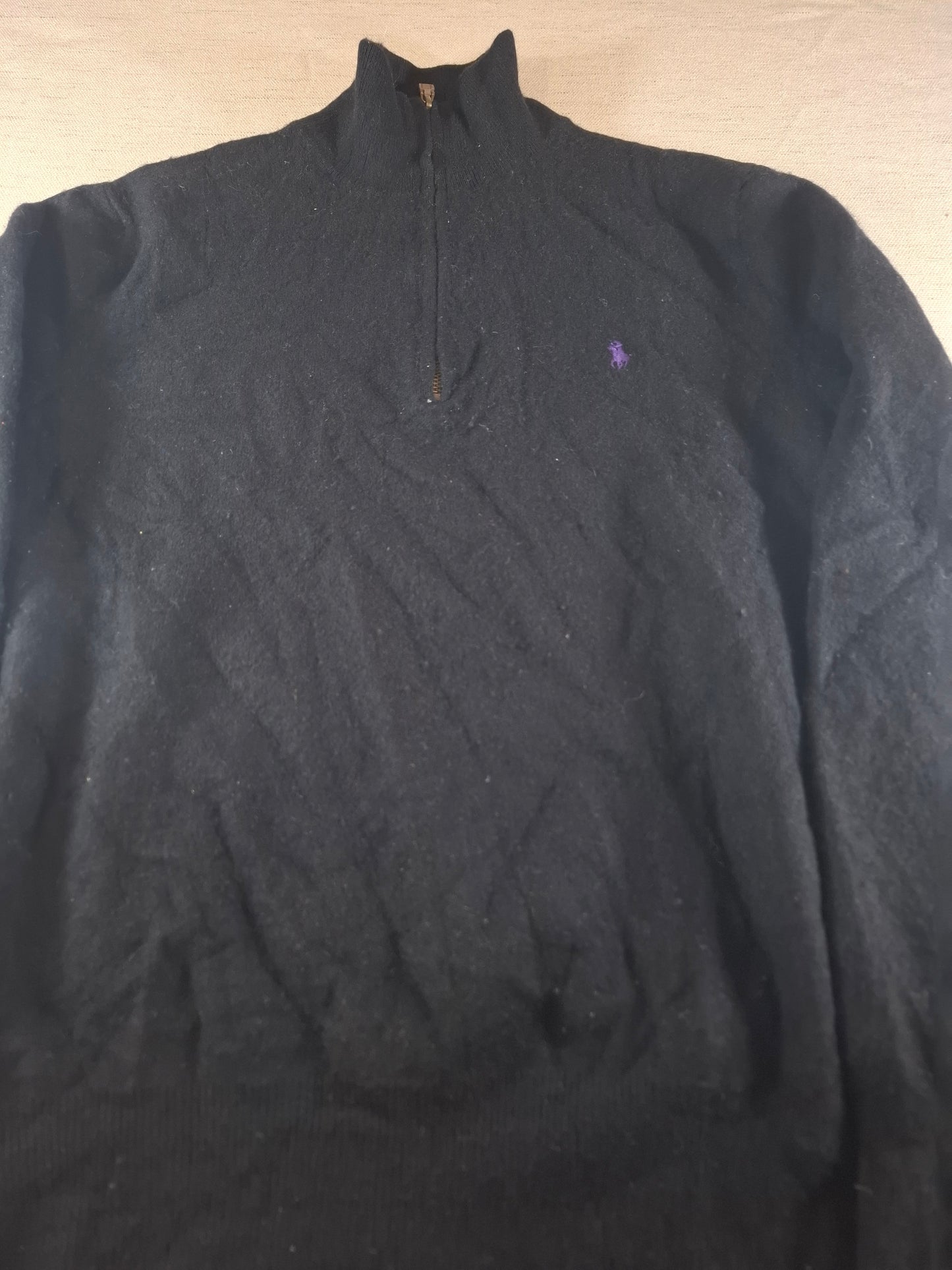 000497 Polo Ralph Lauren 1/4 zip sweater size XXL Black Merino