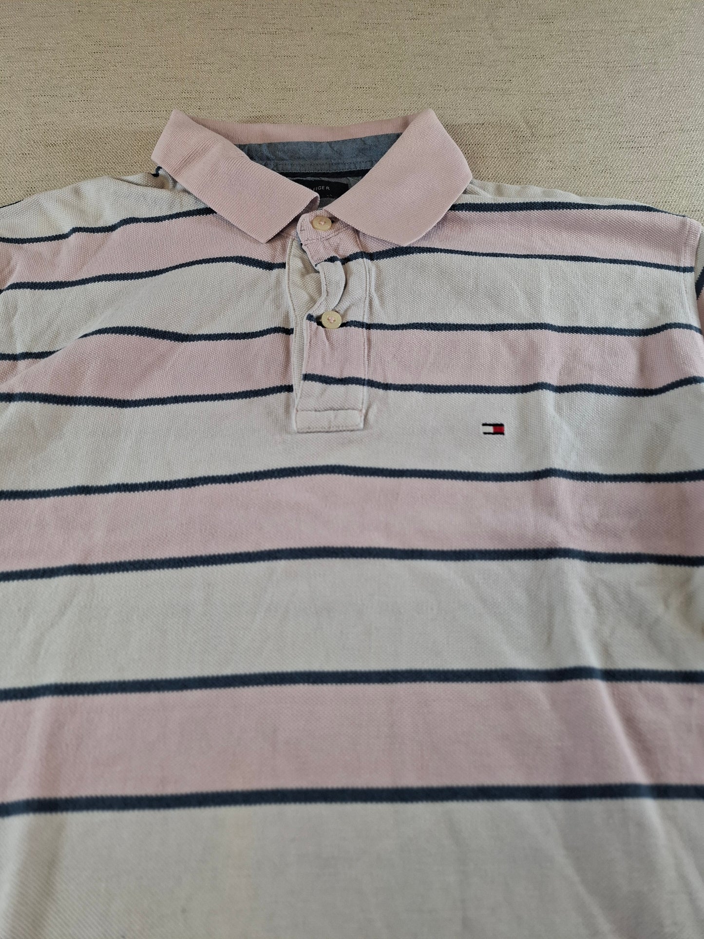001112 Tommy Hilfiger Polo size L Red/ White/ Blue striped