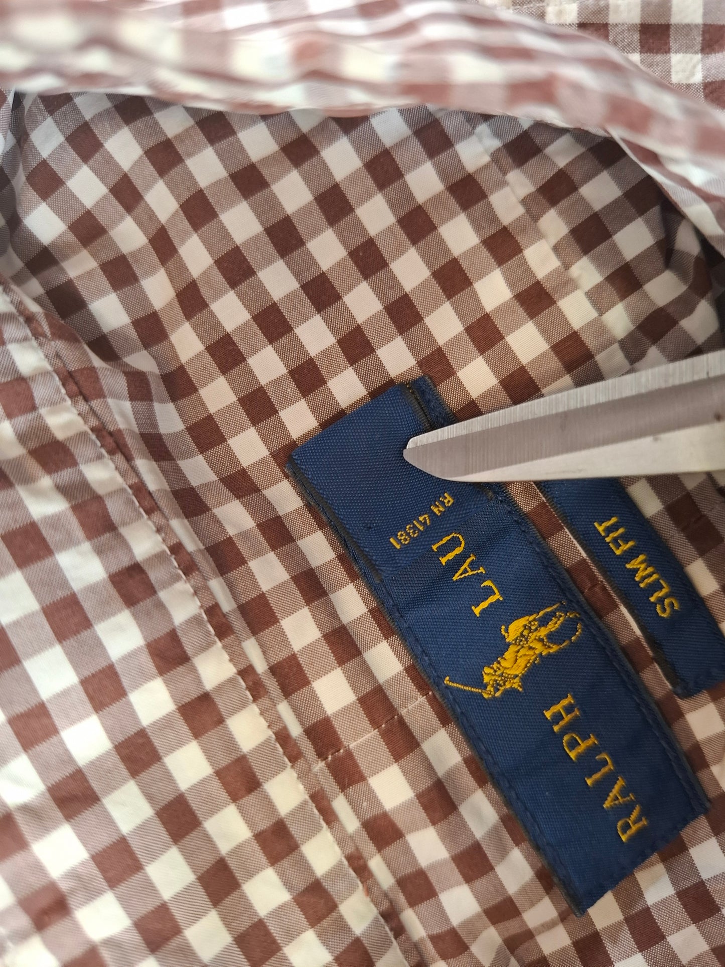 001085 Polo Ralph Lauren Button down shirt size L Brown/ White checkered