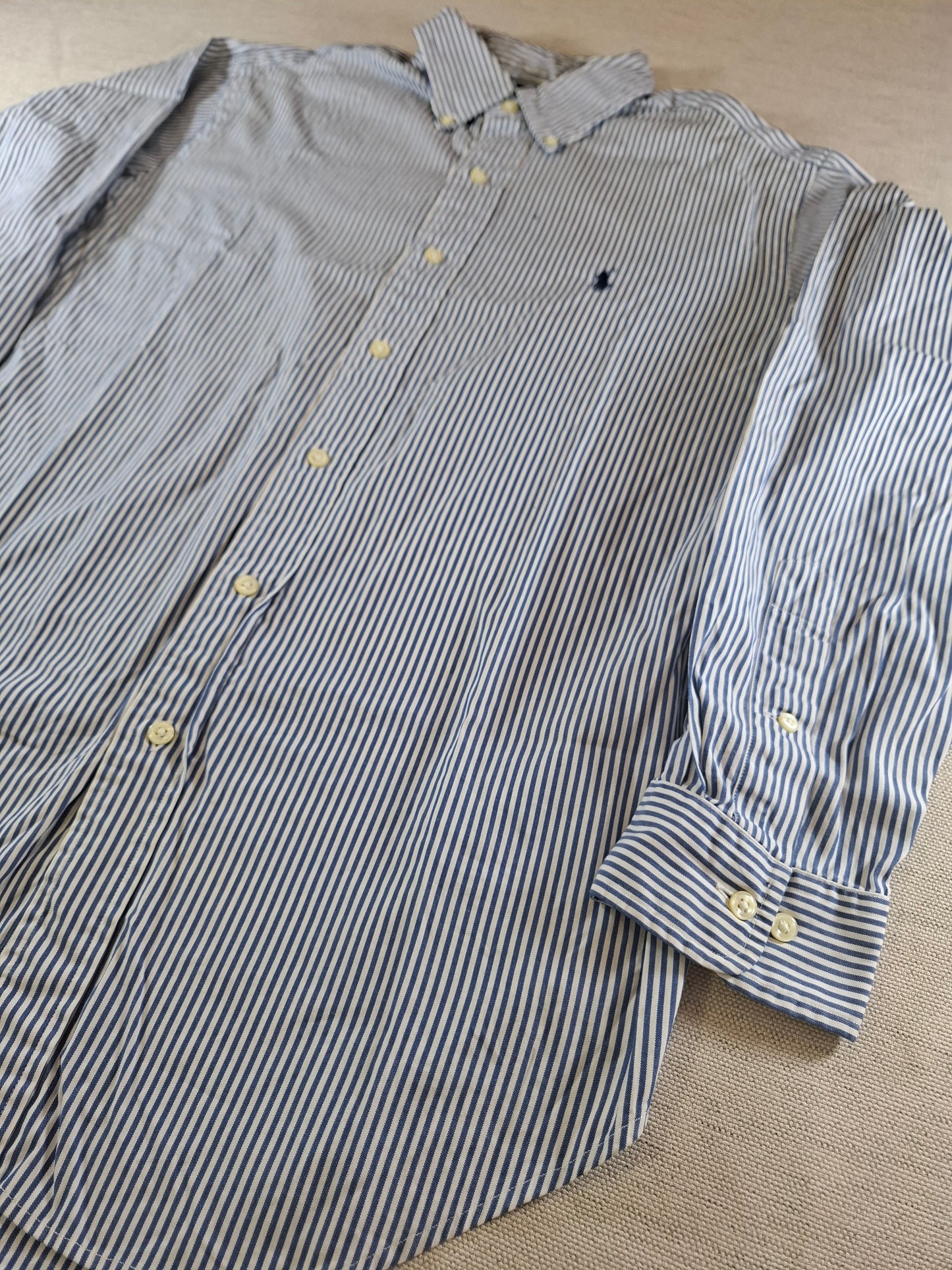 001082 Polo Ralph Lauren Button down shirt size 15.5 / 32-33 Blue/ White striped
