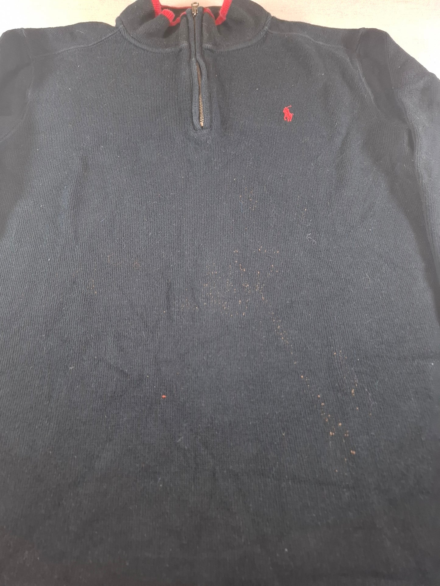 000487 Polo Ralph Lauren 1/4 zip sweater size L Black (with red edge)