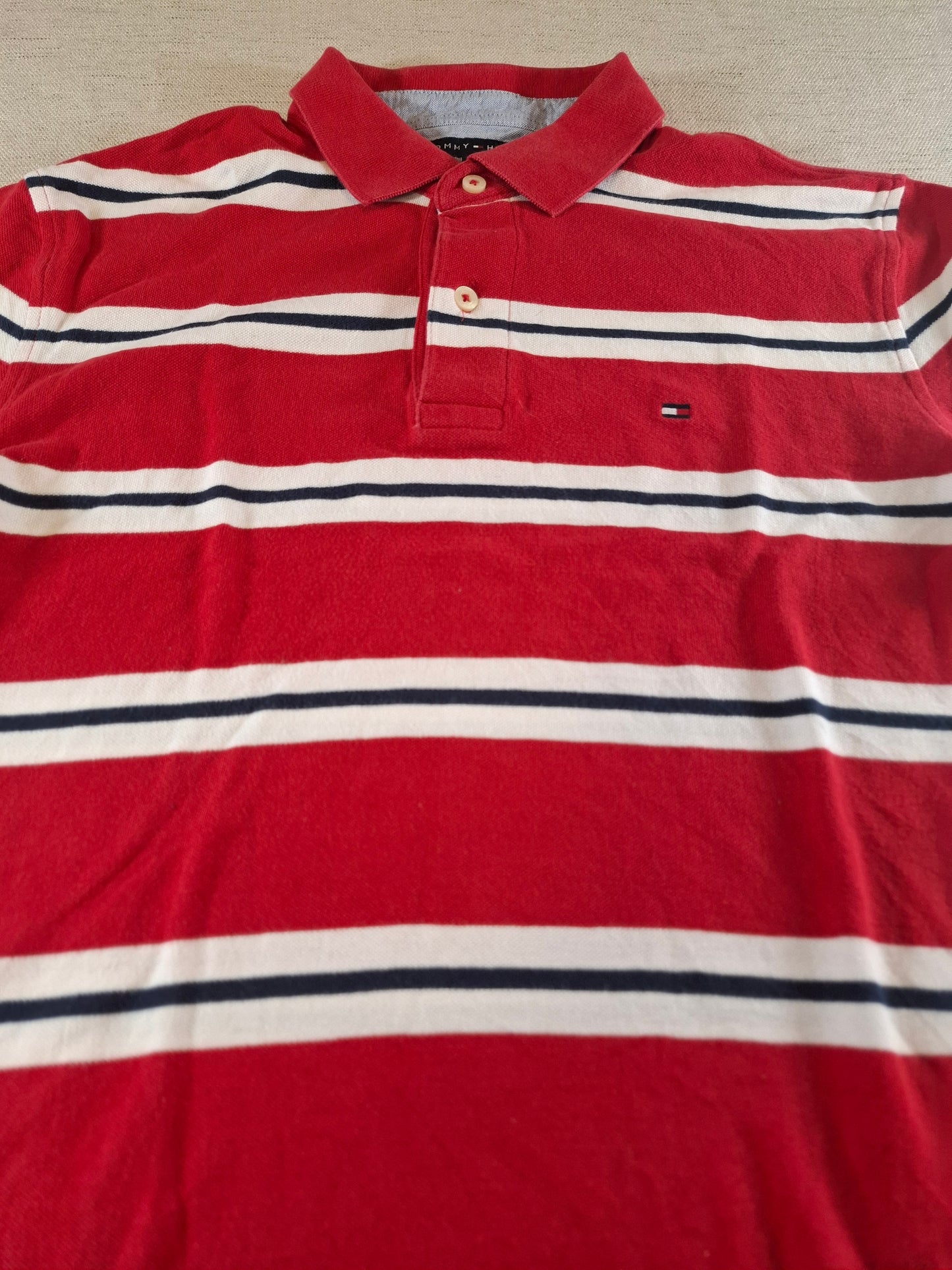 001111 Tommy Hilfiger Polo size M Red/ White/ Black striped