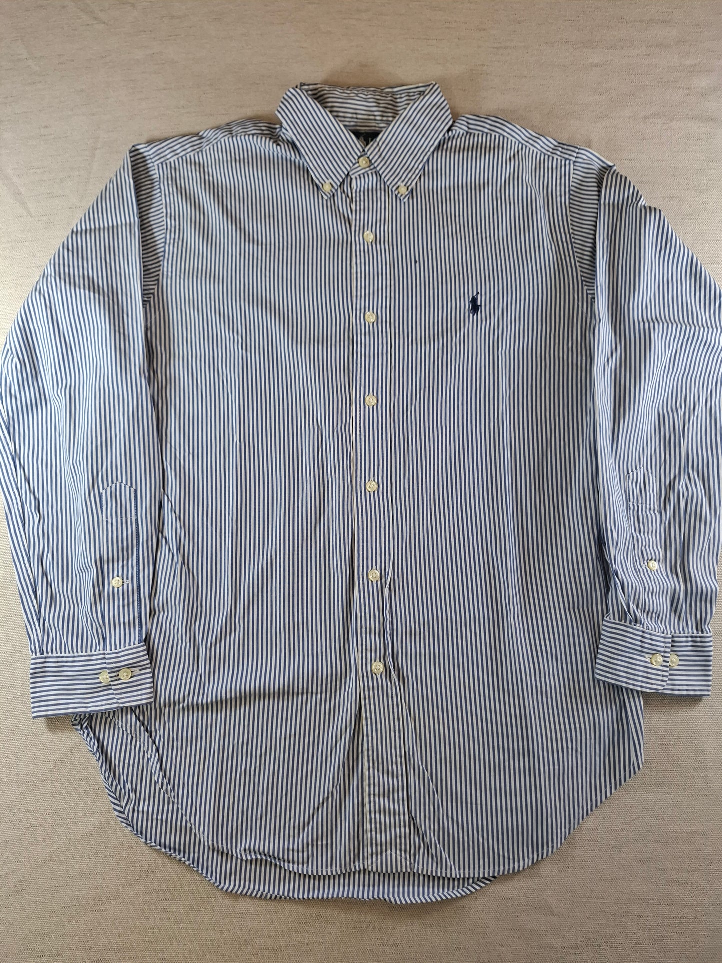 001082 Polo Ralph Lauren Button down shirt size 15.5 / 32-33 Blue/ White striped
