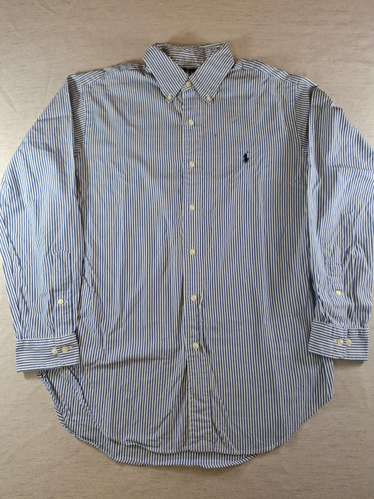 001082 Polo Ralph Lauren Button down shirt size 15.5 / 32-33 Blue/ White striped