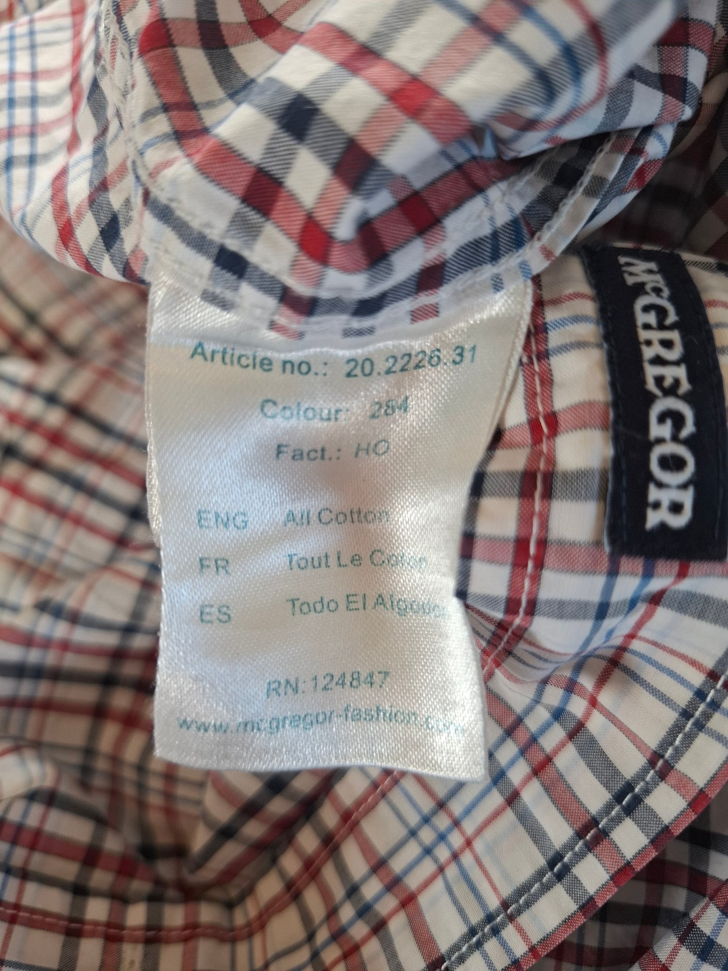 001086 McGregor Button down shirt size XXXL Red/ White/ Blue checkered