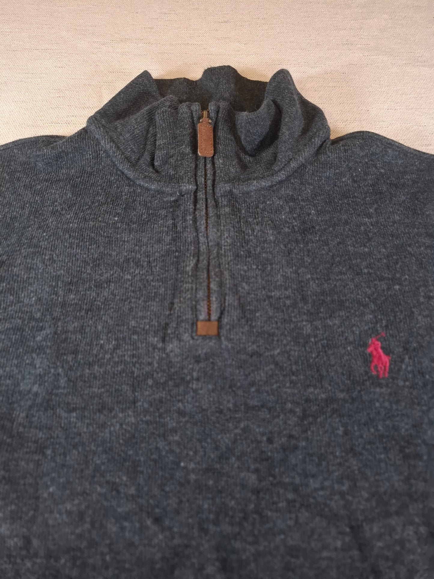 000493 Polo Ralph Lauren 1/4 zip sweater size L Anthracite