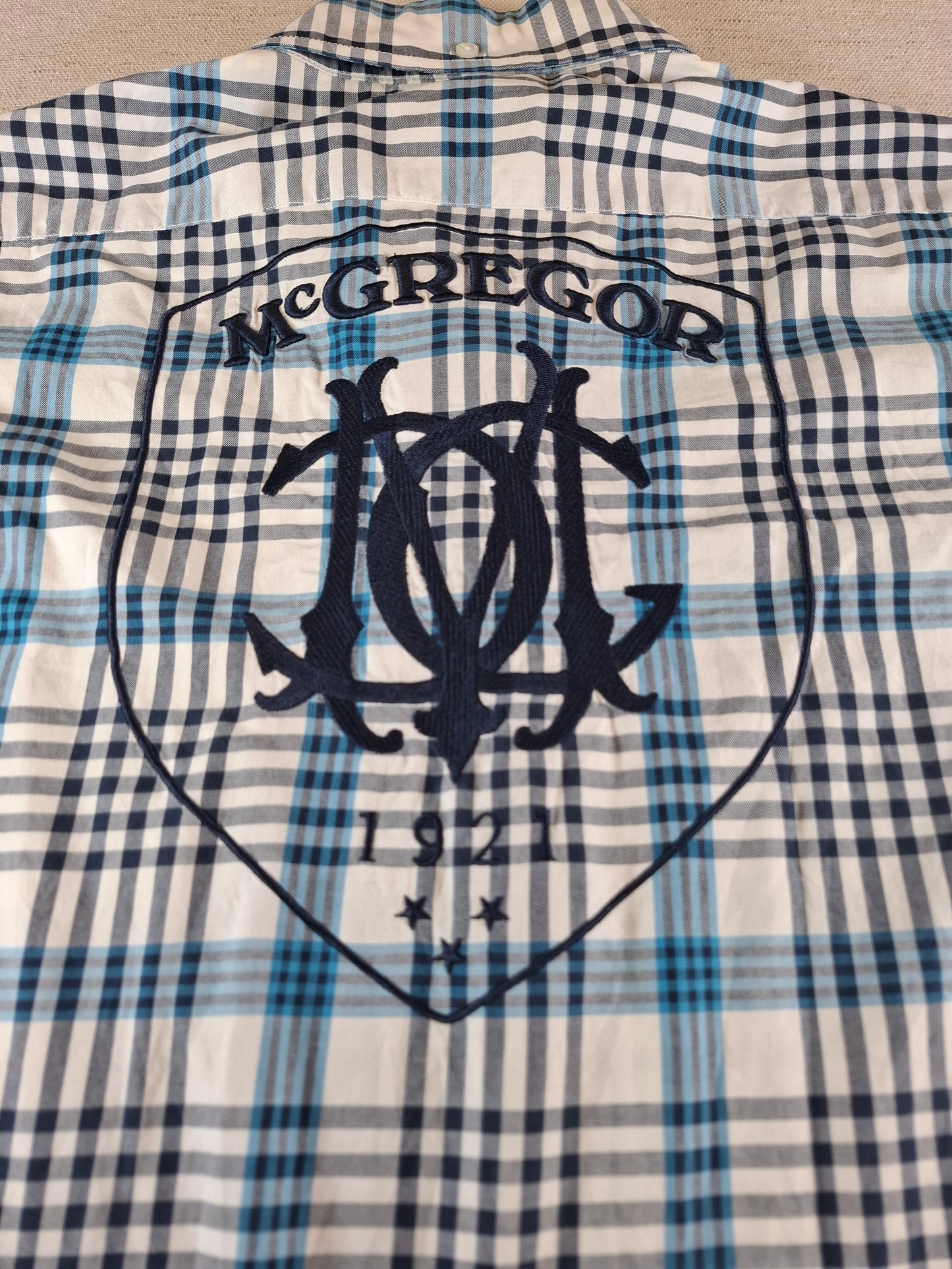 001087 McGregor Button down shirt size XXXL Blue/ White checkered