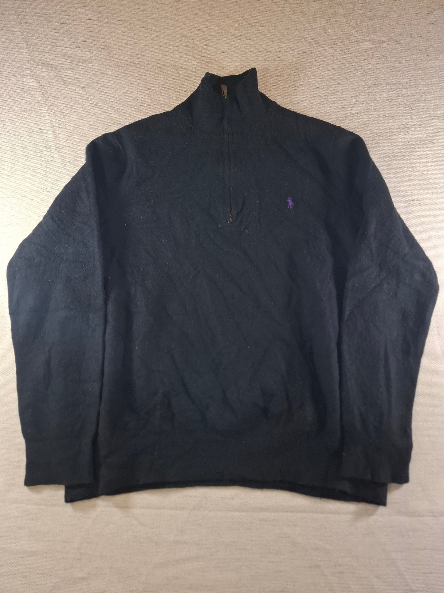 000497 Polo Ralph Lauren 1/4 zip sweater size XXL Black Merino