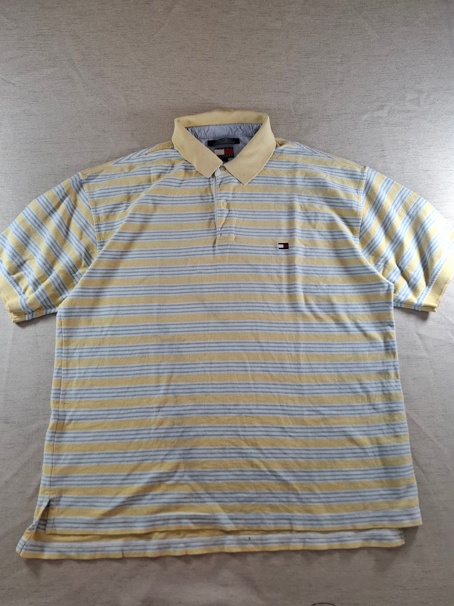 001114 Tommy Hilfiger Polo size XXL Yellow/ White/ light blue striped